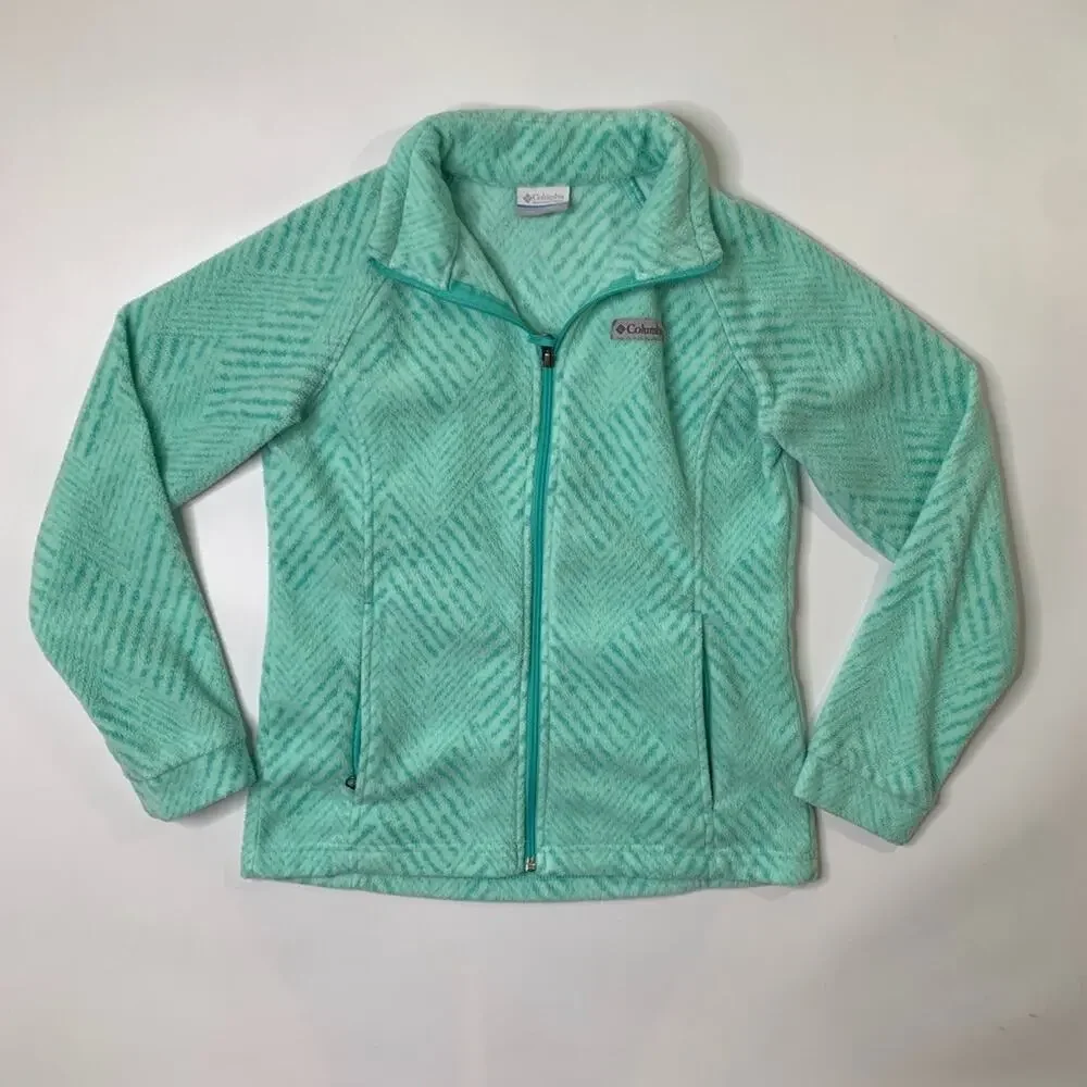 Columbia Jacket Girls Youth L Large Mint Benton Springs II Printed Fleece Zip Up